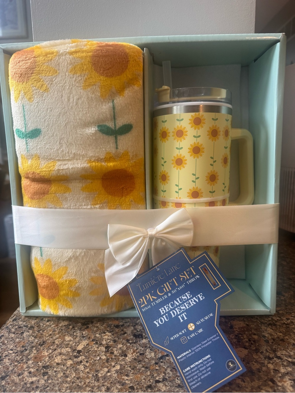 Source Unknown Yellow Sunflower Throw & Travel Mug Gift Set